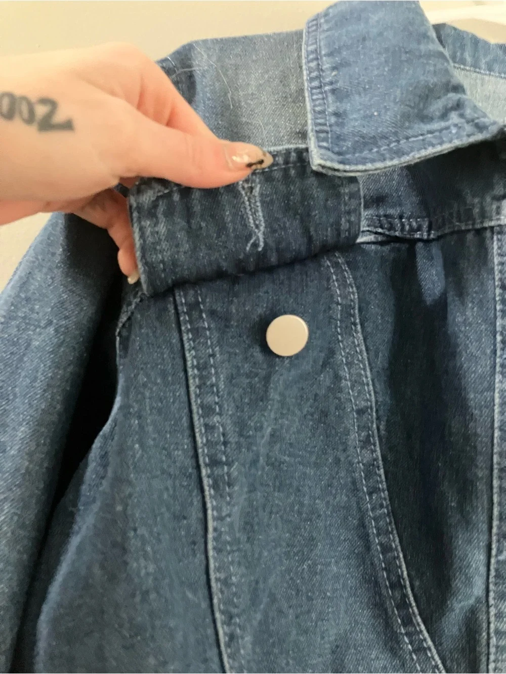 Denim Cropped Jacket - Dark Blue - Picture 3 of 4